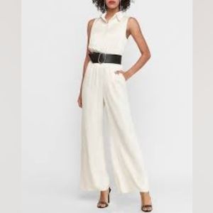 Express white satin wide leg L jumpsuit